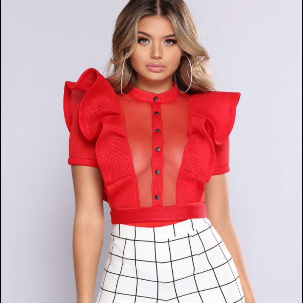 NWT Andrea Mesh Ruffle bodysuit